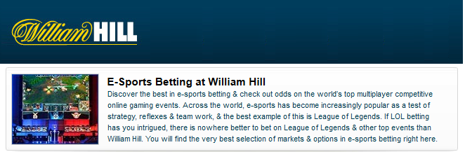 all e-sports betting at William Hill